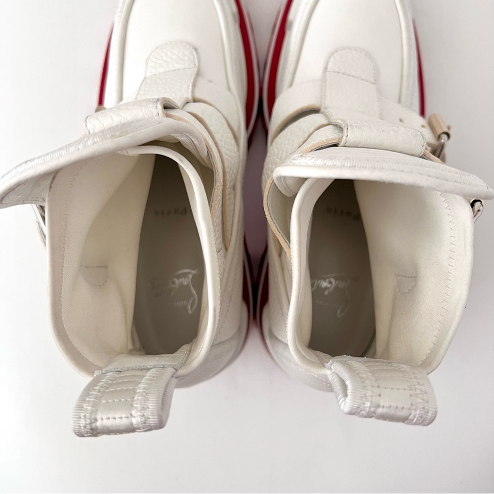 CHRISTIAN LOUBOUTIN | Dune Buckle Red Sole Ankle Platform Booties White Leather - Picture 11 of 16